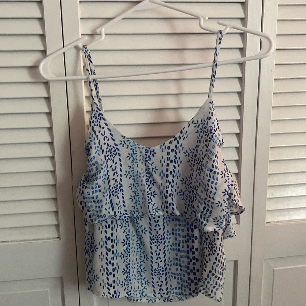 En Crème Small Crop White and Blue Tank Top